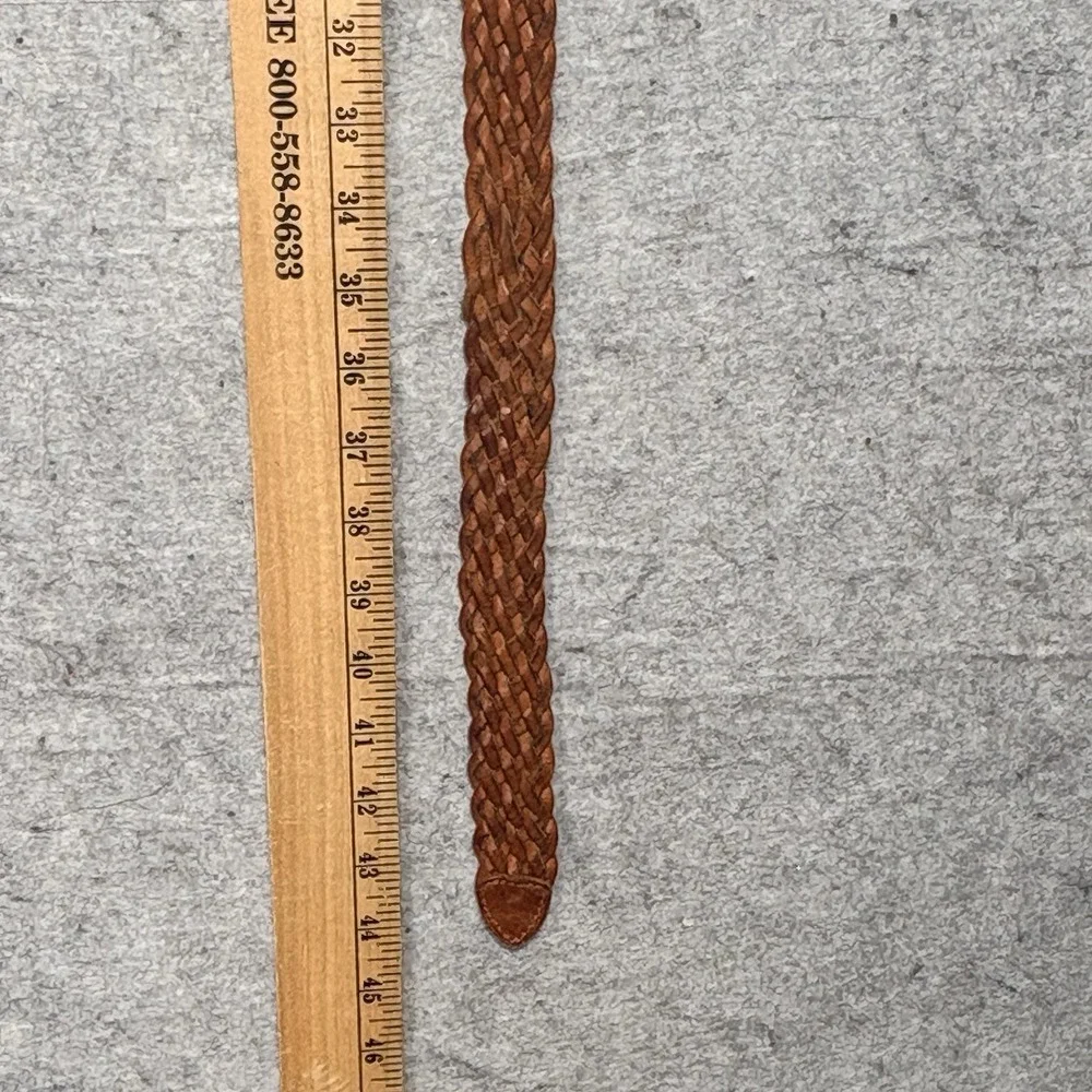 Vintage Brown Woven Braided Leather Belt Leather Buckle Made in Turkey Sz 38